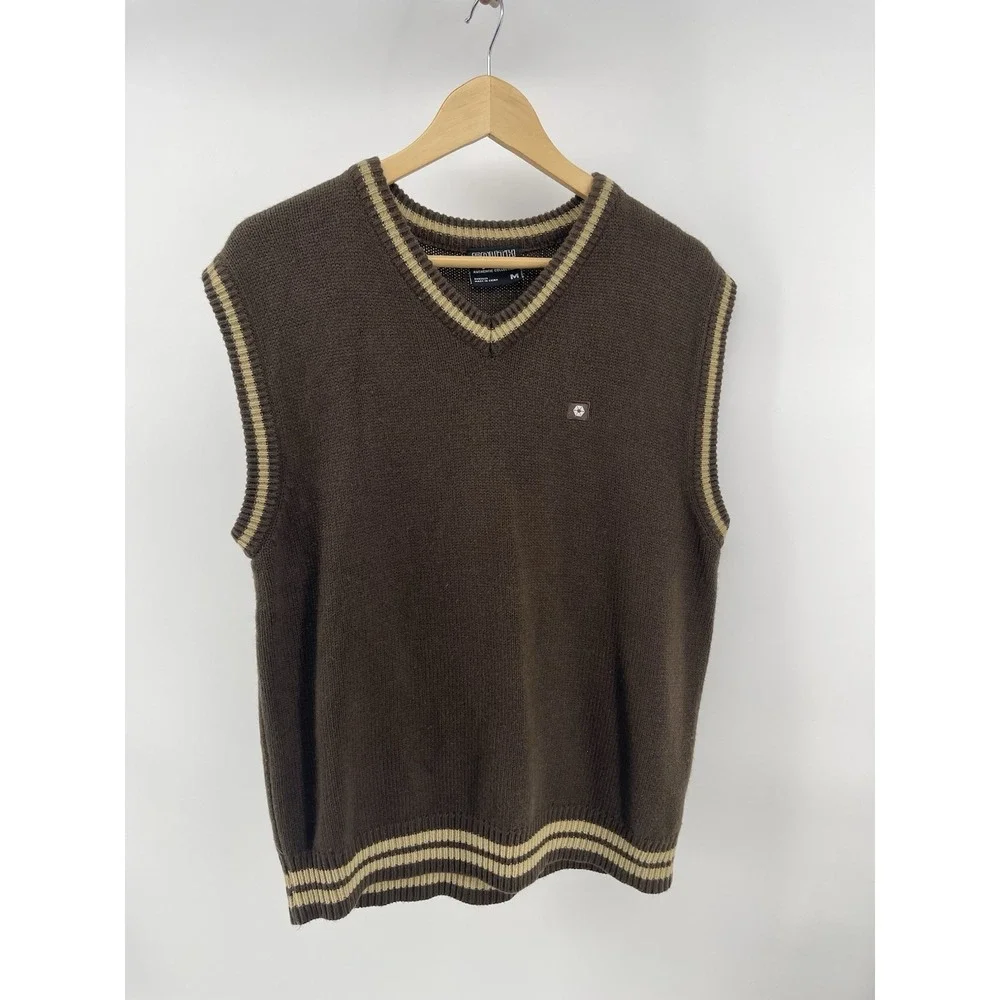 South‎ Pole Sweater Vest Men Medium Brown V Neck Knit Y2K Streetwear